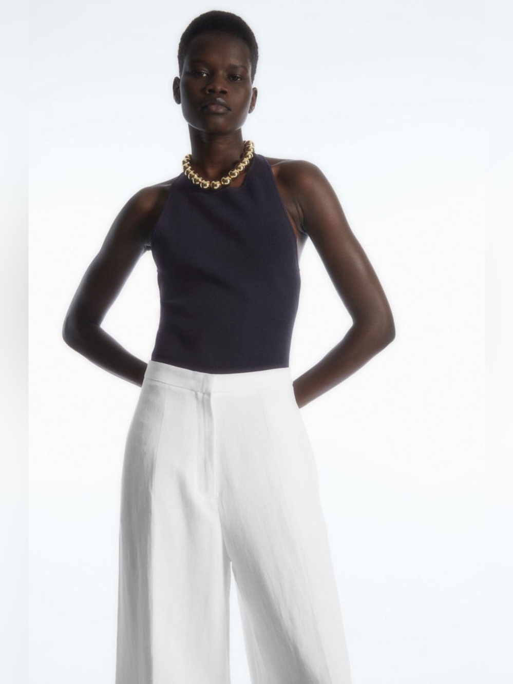 COS High-Waisted Wide-Leg Linen-Blend Trousers